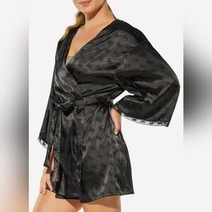 YITTY by Lizzo Black Satin Logo Kimono Robe